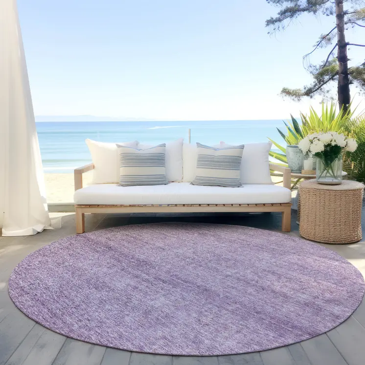 8' Lavender And Purple Round Abstract Washable Indoor Outdoor Area Rug