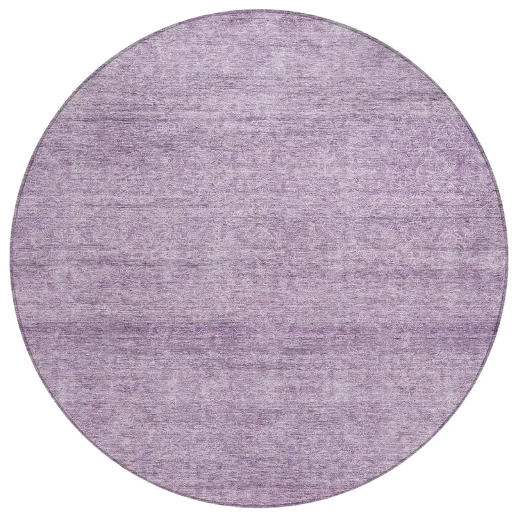 8' Lavender And Purple Round Abstract Washable Indoor Outdoor Area Rug