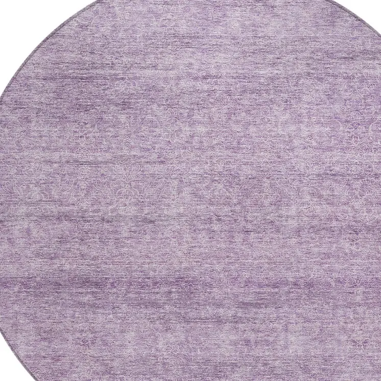 8' Lavender And Purple Round Abstract Washable Indoor Outdoor Area Rug