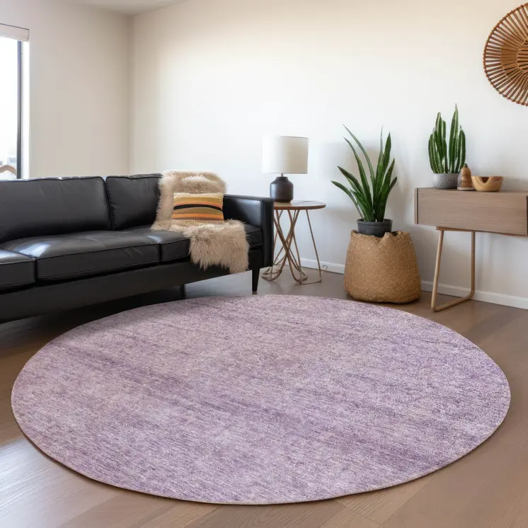 8' Lavender And Purple Round Abstract Washable Indoor Outdoor Area Rug