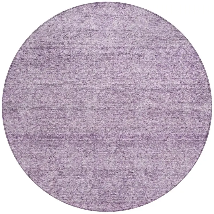 8' Lavender And Purple Round Abstract Washable Indoor Outdoor Area Rug