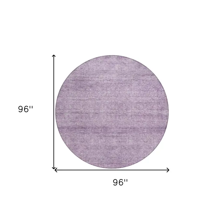 8' Lavender And Purple Round Abstract Washable Indoor Outdoor Area Rug