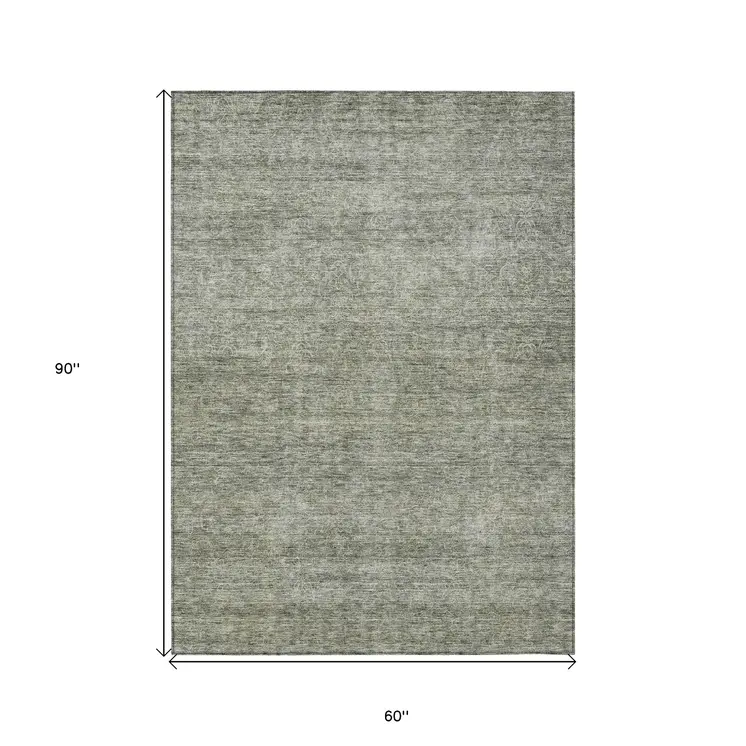 5' X 8' Sage And Ivory Abstract Washable Indoor Outdoor Area Rug
