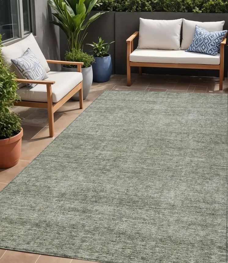 5' X 8' Sage And Ivory Abstract Washable Indoor Outdoor Area Rug