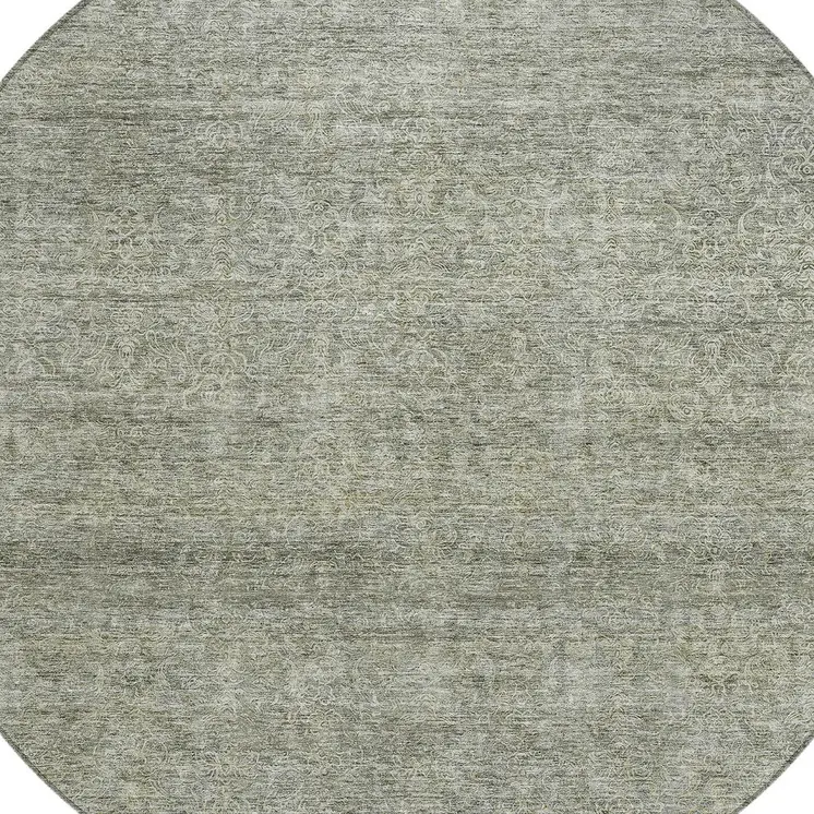 8' Sage And Ivory Round Abstract Washable Indoor Outdoor Area Rug