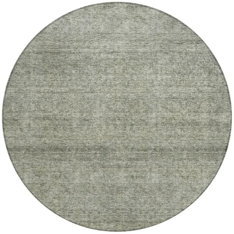 8' Sage And Ivory Round Abstract Washable Indoor Outdoor Area Rug