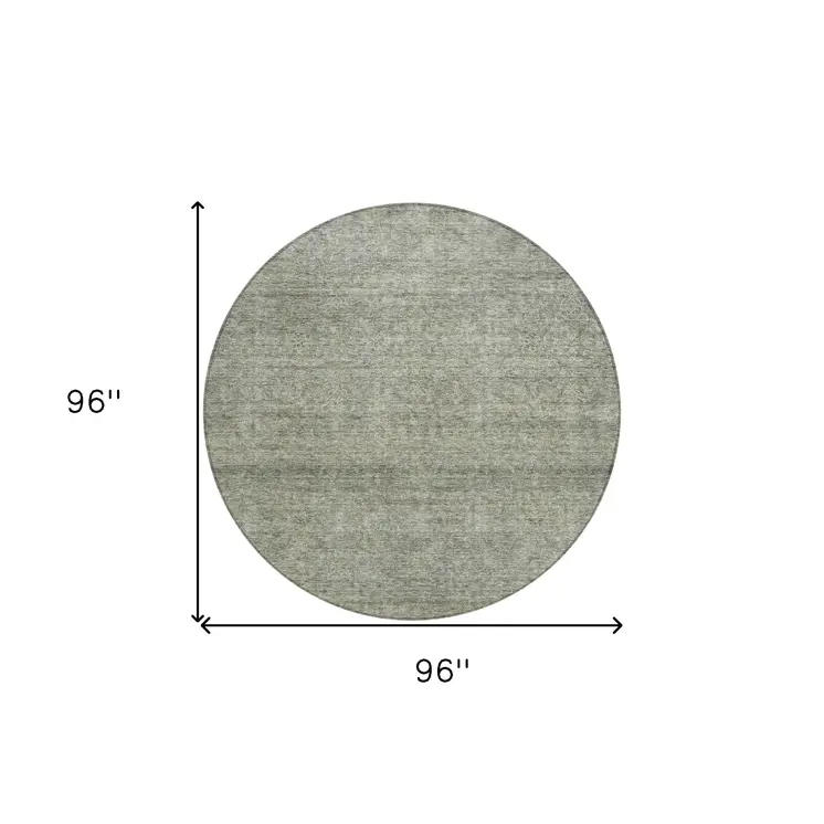 8' Sage And Ivory Round Abstract Washable Indoor Outdoor Area Rug