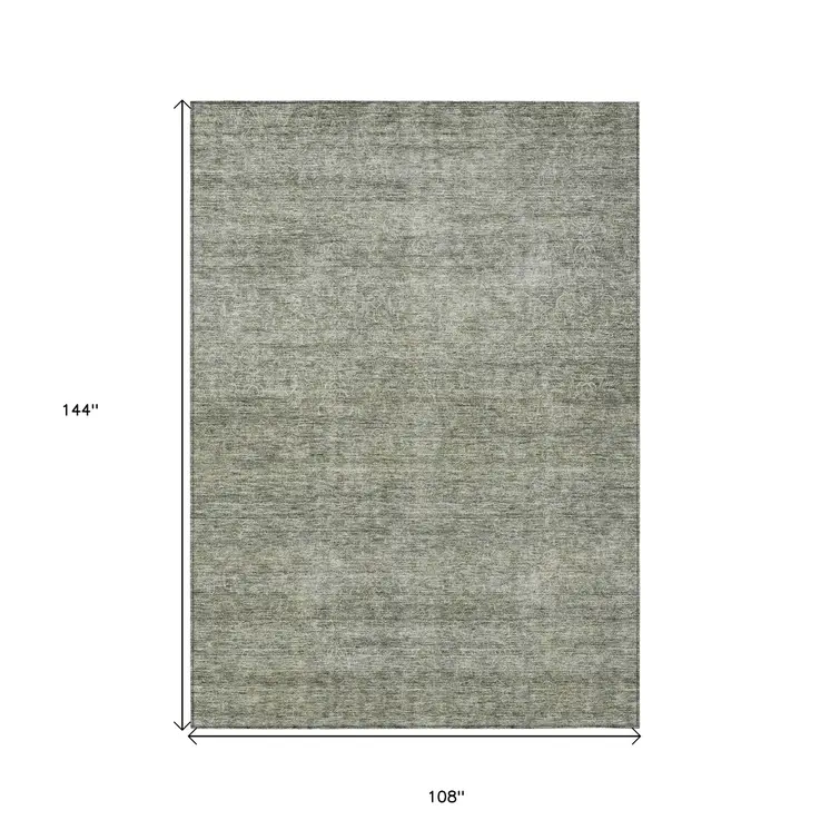 9' X 12' Sage And Ivory Abstract Washable Indoor Outdoor Area Rug
