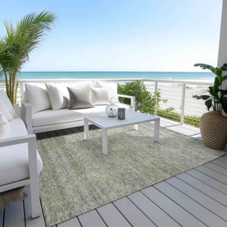 9' X 12' Sage And Ivory Abstract Washable Indoor Outdoor Area Rug