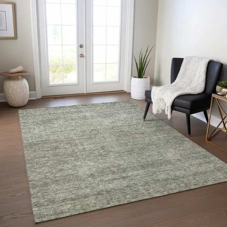 9' X 12' Sage And Ivory Abstract Washable Indoor Outdoor Area Rug