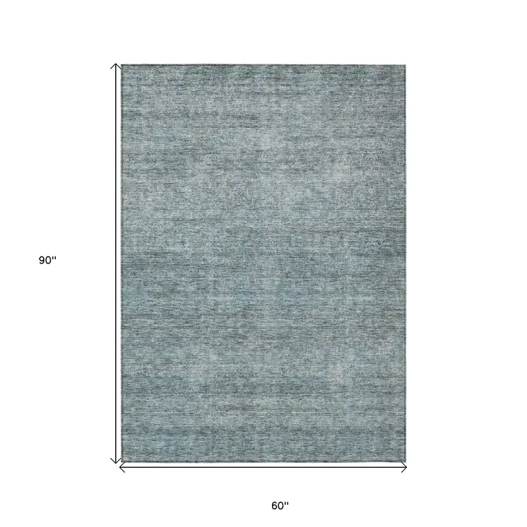 5' X 8' Blue And Ivory Abstract Washable Indoor Outdoor Area Rug