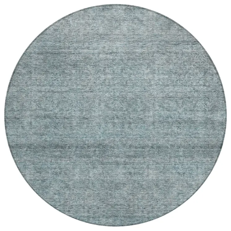 8' Blue And Ivory Round Abstract Washable Indoor Outdoor Area Rug