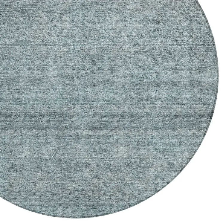 8' Blue And Ivory Round Abstract Washable Indoor Outdoor Area Rug