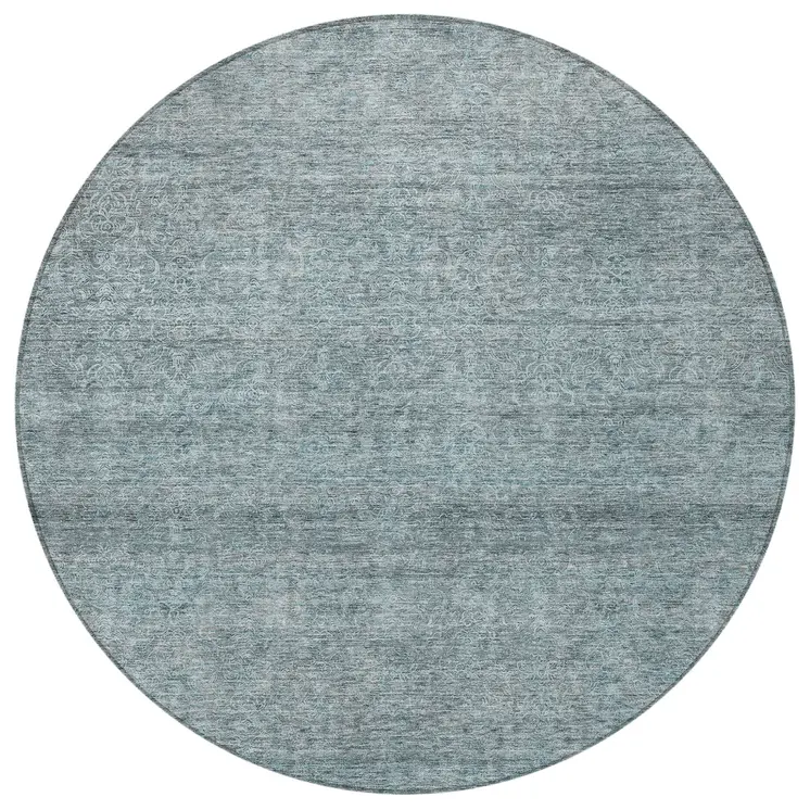 8' Blue And Ivory Round Abstract Washable Indoor Outdoor Area Rug