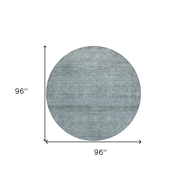 8' Blue And Ivory Round Abstract Washable Indoor Outdoor Area Rug