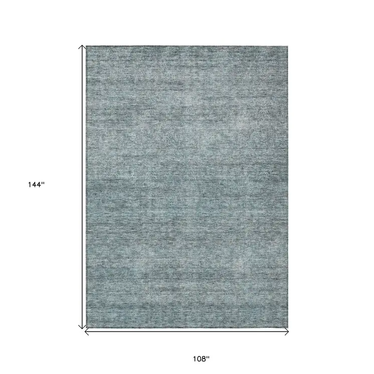 9' X 12' Blue And Ivory Abstract Washable Indoor Outdoor Area Rug