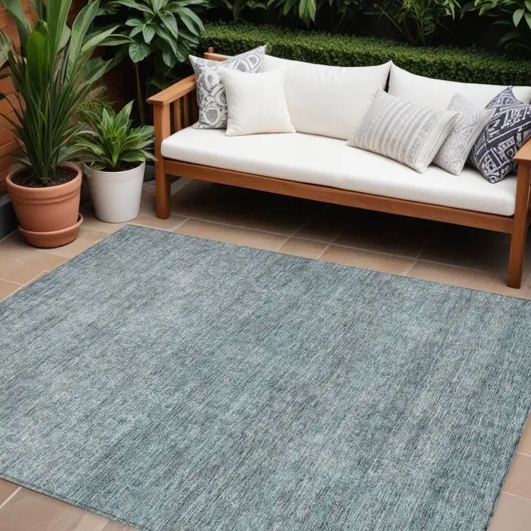 9' X 12' Blue And Ivory Abstract Washable Indoor Outdoor Area Rug