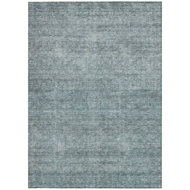 9' X 12' Blue And Ivory Abstract Washable Indoor Outdoor Area Rug