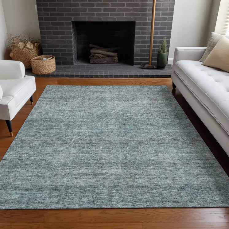 9' X 12' Blue And Ivory Abstract Washable Indoor Outdoor Area Rug