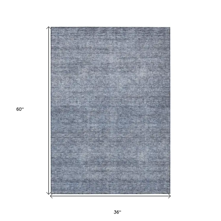 3' X 5' Sky Blue And Ivory Abstract Washable Indoor Outdoor Area Rug