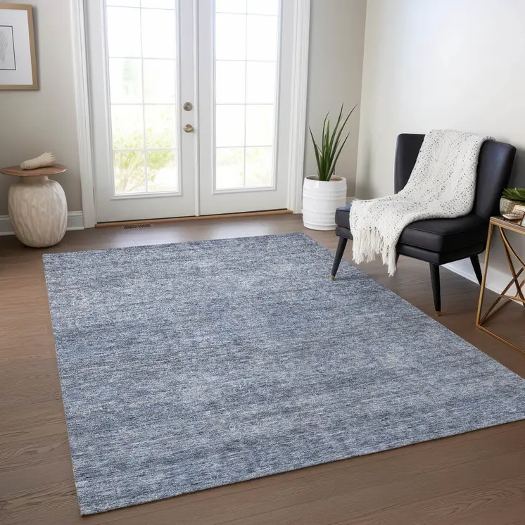 3' X 5' Sky Blue And Ivory Abstract Washable Indoor Outdoor Area Rug