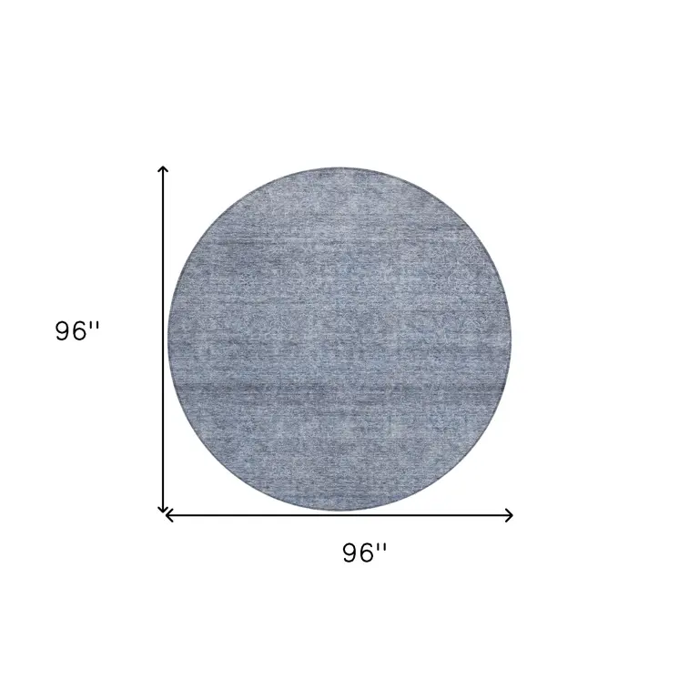 8' Sky Blue And Ivory Round Abstract Washable Indoor Outdoor Area Rug