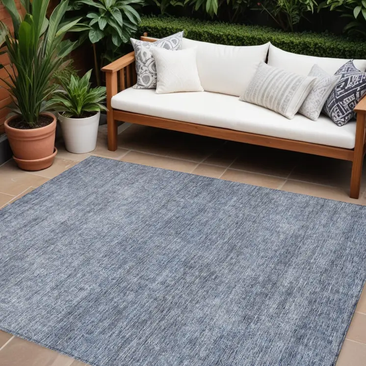 10' X 14' Sky Blue And Ivory Abstract Washable Indoor Outdoor Area Rug