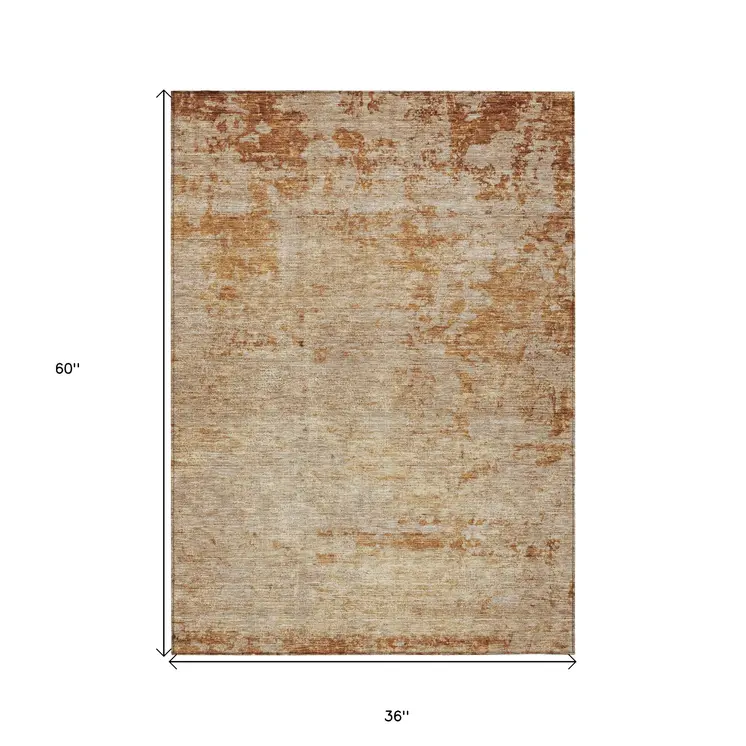 3' X 5' Copper And Terra Cotta Abstract Washable Indoor Outdoor Area Rug