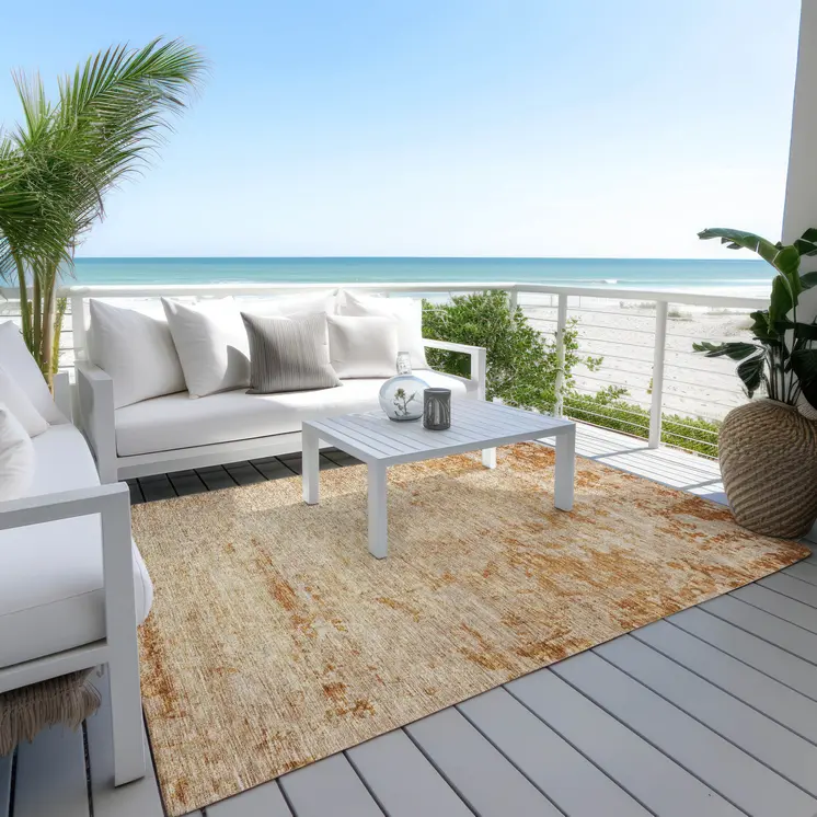 3' X 5' Copper And Terra Cotta Abstract Washable Indoor Outdoor Area Rug