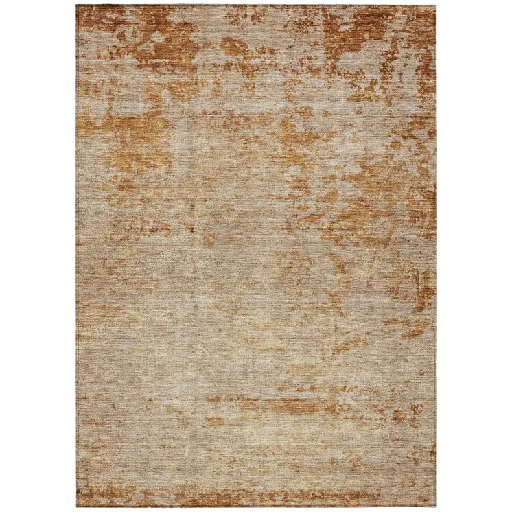 3' X 5' Copper And Terra Cotta Abstract Washable Indoor Outdoor Area Rug
