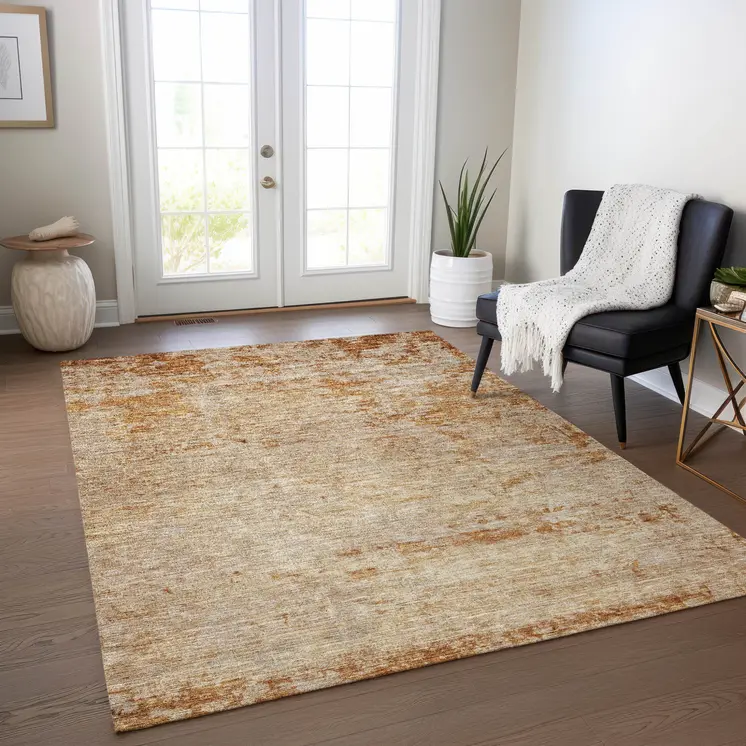 3' X 5' Copper And Terra Cotta Abstract Washable Indoor Outdoor Area Rug