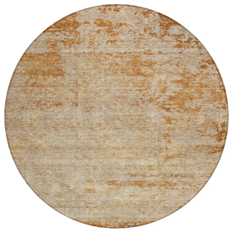 8' Copper And Terra Cotta Round Abstract Washable Indoor Outdoor Area Rug