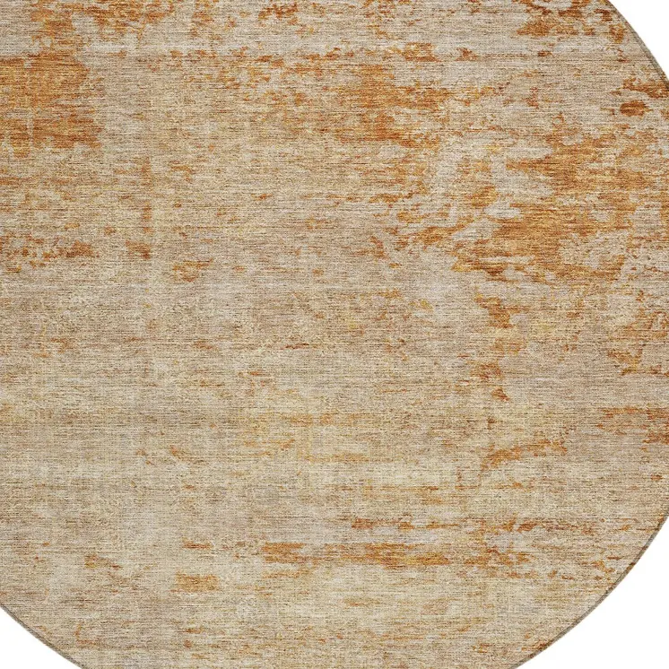 8' Copper And Terra Cotta Round Abstract Washable Indoor Outdoor Area Rug