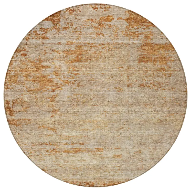 8' Copper And Terra Cotta Round Abstract Washable Indoor Outdoor Area Rug