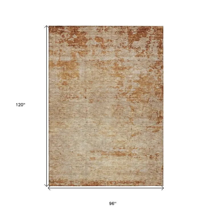 8' X 10' Copper And Terra Cotta Abstract Washable Indoor Outdoor Area Rug