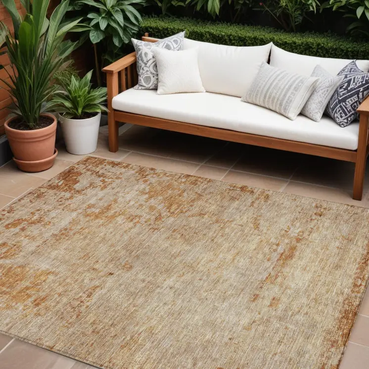 9' X 12' Copper And Terra Cotta Abstract Washable Indoor Outdoor Area Rug