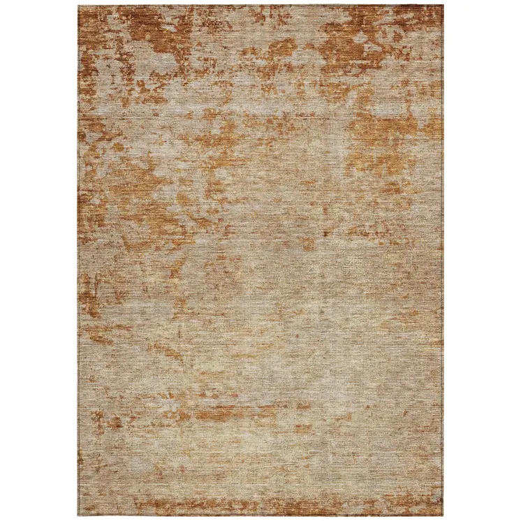9' X 12' Copper And Terra Cotta Abstract Washable Indoor Outdoor Area Rug