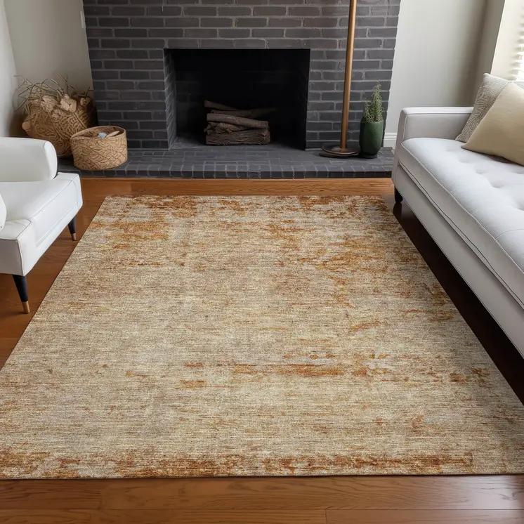 9' X 12' Copper And Terra Cotta Abstract Washable Indoor Outdoor Area Rug