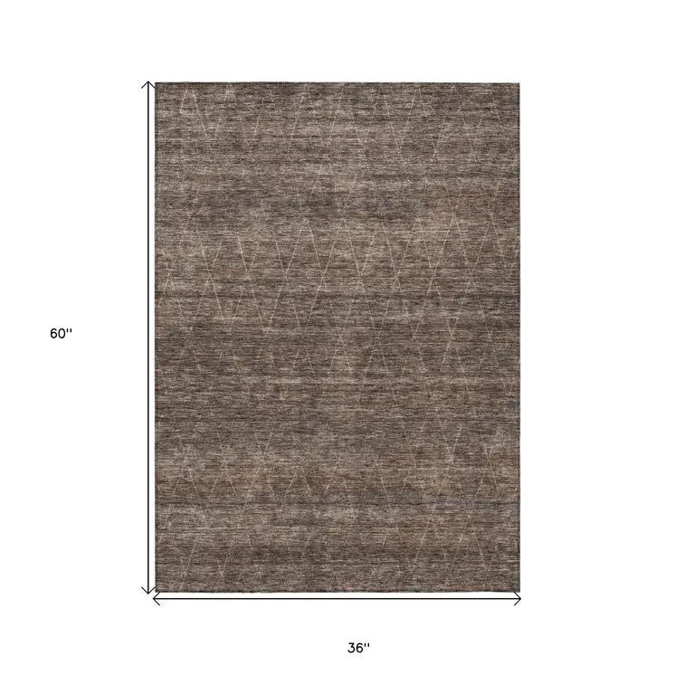 3' X 5' Coffee And Ivory Geometric Washable Indoor Outdoor Area Rug