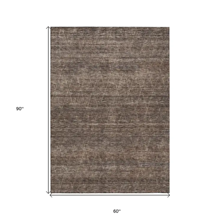 5' X 8' Coffee And Ivory Geometric Washable Indoor Outdoor Area Rug