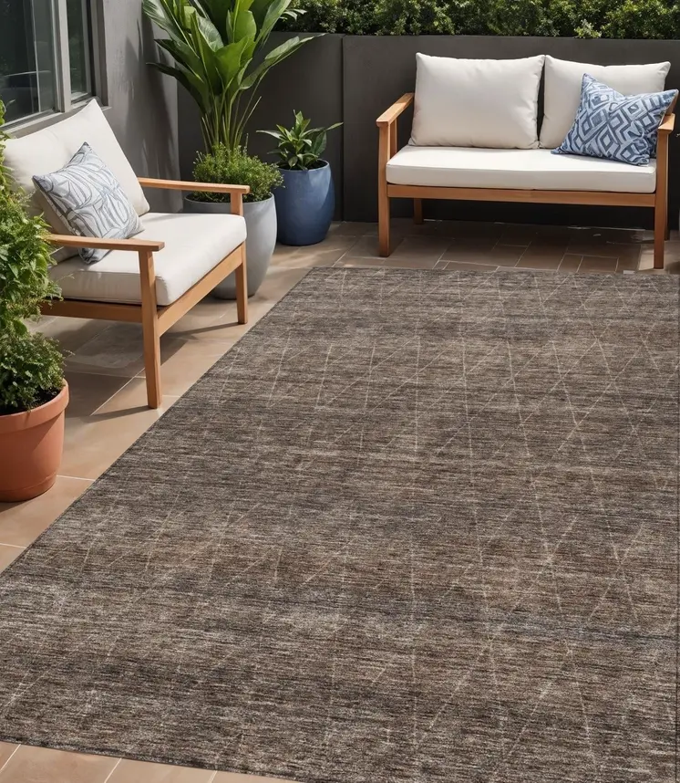 5' X 8' Coffee And Ivory Geometric Washable Indoor Outdoor Area Rug