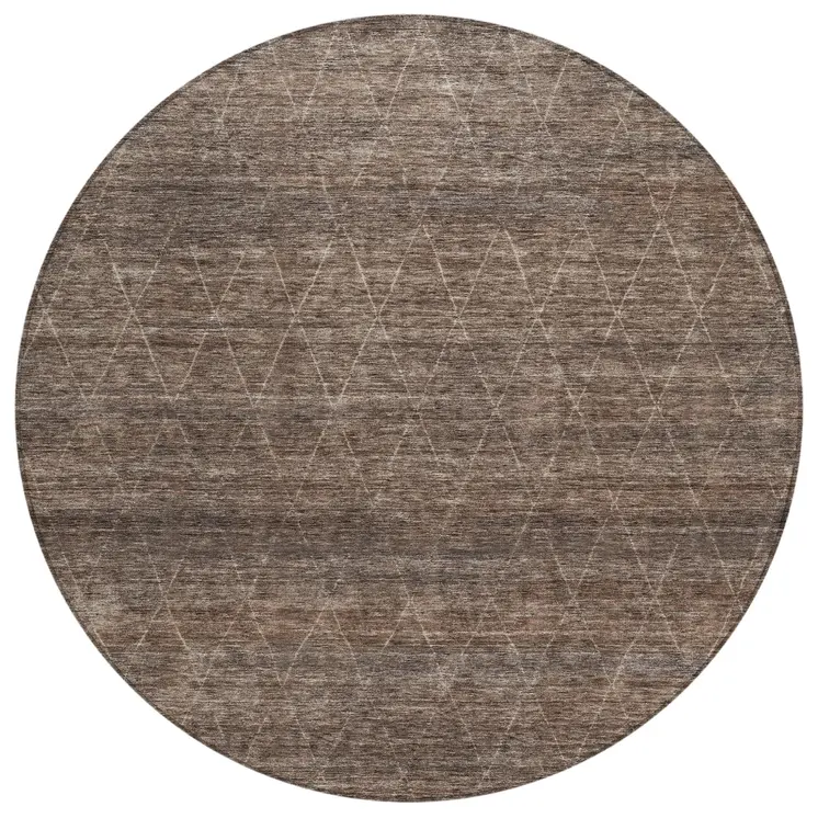 8' Coffee And Ivory Round Geometric Washable Indoor Outdoor Area Rug