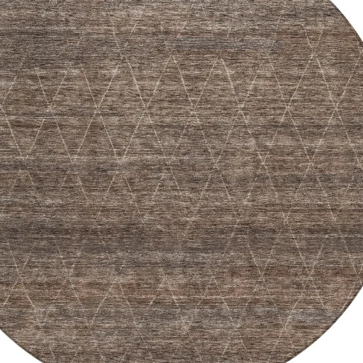 8' Coffee And Ivory Round Geometric Washable Indoor Outdoor Area Rug