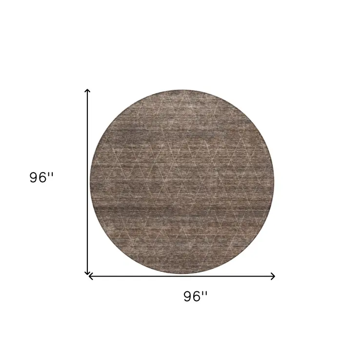8' Coffee And Ivory Round Geometric Washable Indoor Outdoor Area Rug