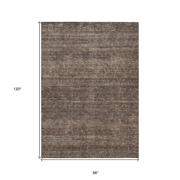 8' X 10' Coffee And Ivory Geometric Washable Indoor Outdoor Area Rug