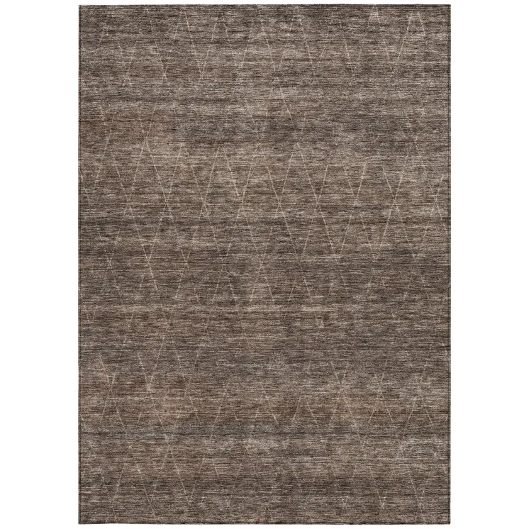 10' X 14' Coffee And Ivory Geometric Washable Indoor Outdoor Area Rug
