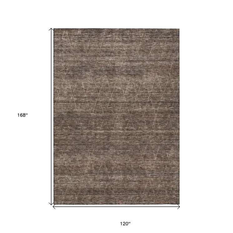 10' X 14' Coffee And Ivory Geometric Washable Indoor Outdoor Area Rug