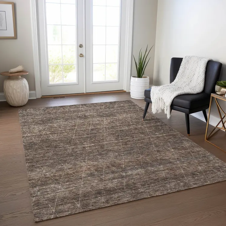 10' X 14' Coffee And Ivory Geometric Washable Indoor Outdoor Area Rug