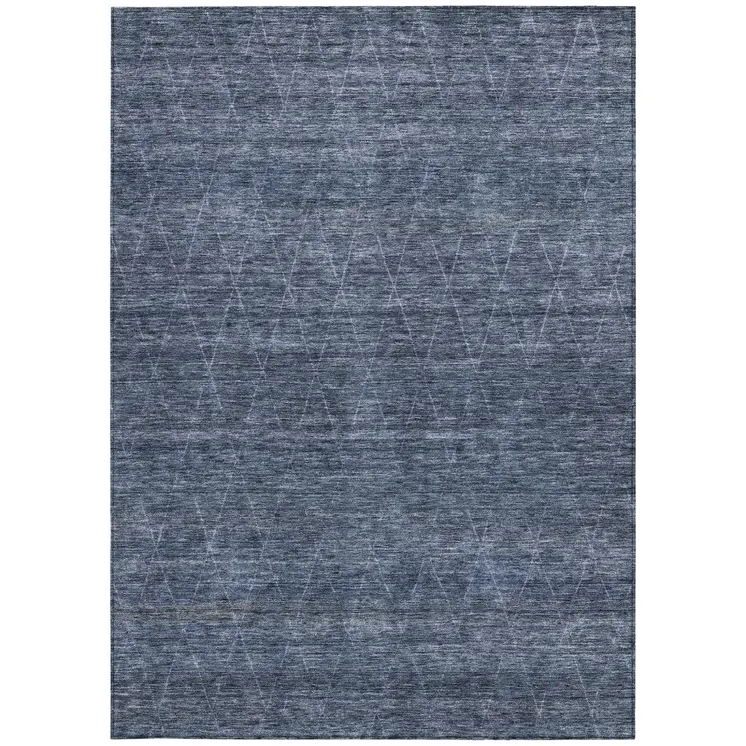 5' X 8' Navy Blue And Ivory Geometric Washable Indoor Outdoor Area Rug