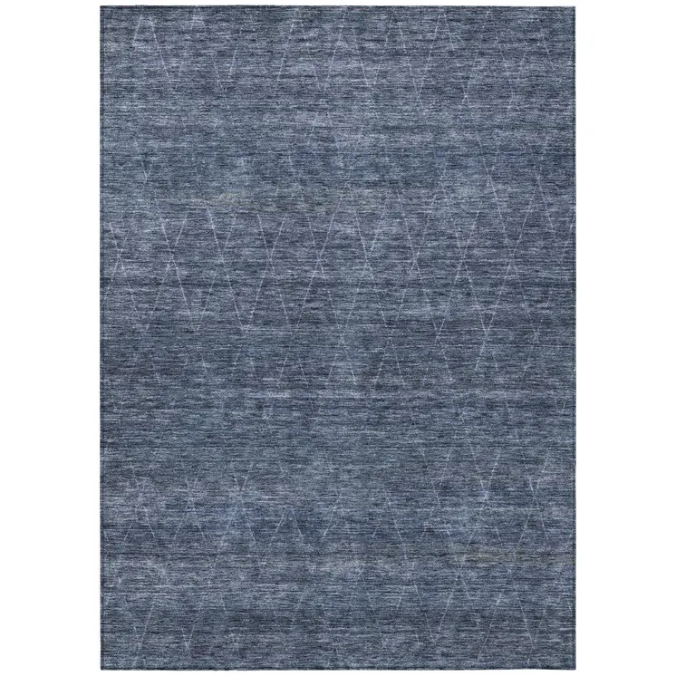 5' X 8' Navy Blue And Ivory Geometric Washable Indoor Outdoor Area Rug